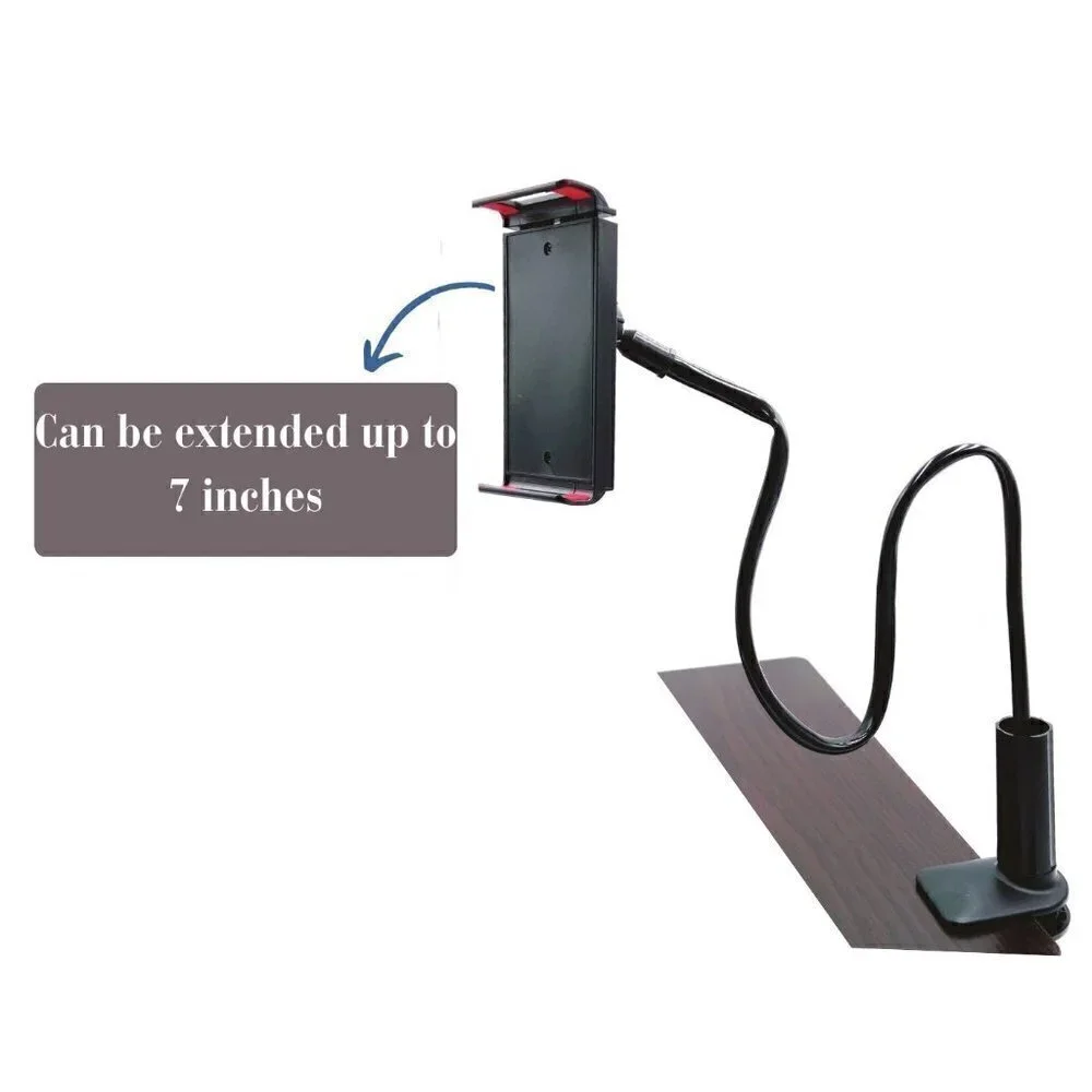 Universal Cell Phone Holder Bracket Clamp, Gooseneck Bed Table Desk Stand, Black